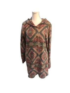 Cuddl Duds Size M snap front long length jacket sweater robe hood Aztec print